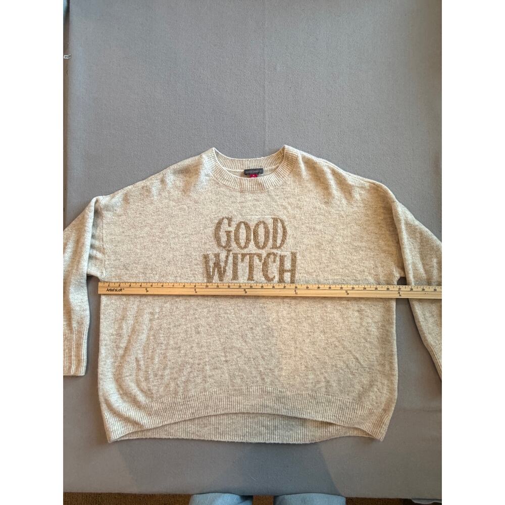 ince Camuto Good Witch Sweater XL Beige Metallic Graphic Crewneck Halloween - Picture 6 of 8